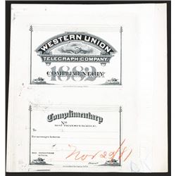 Western Union Telegraph Co., 1881 Unique Approval Proof Complimentary Pass.