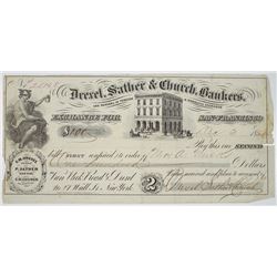 Drexel, Sather & Church, Bankers, 1855 Gold Rush Era Bill of Exchange