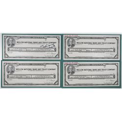 Mellon National Bank and Trust Co., 1947 Unique Approval Proof Travelers Cheque Quartet