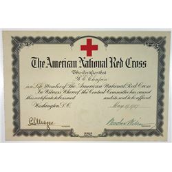 American National Red Cross 1917 Membership Certificate Signed by President Woodrow Wilson as Presid