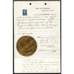 Certificate of Incorporation, 1863 Official copy of "Imperial Gold & Silver Mining Company".