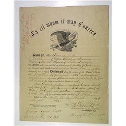 Civil War 1865 Union Army Discharge Paper for Young Sailor