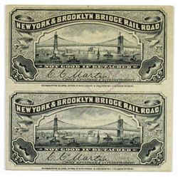 New York & Brooklyn Bridge Rail Road, 1880's Uncut Proof Train Ticket Pair