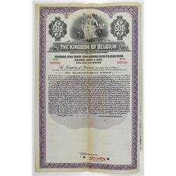 Kingdom of Belgium, 1925 Specimen Bond