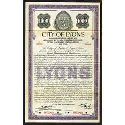 City of Lyons 1919 Specimen Bond