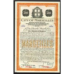 City of Marseilles 1919 Specimen Bond