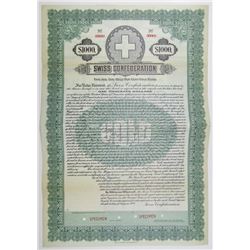 Swiss Confederation 1919 Specimen Bond