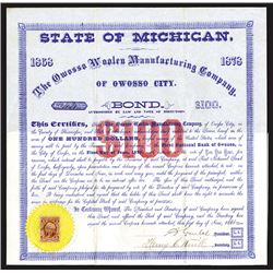 Owosso Woolen Manufacturing Co., of Owosso City, 1868 I/U Bond Certificate.