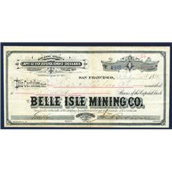 Belle Isle Mining Co., 1880 I/U Stock Certificate.