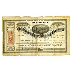Money Gold and Silver Mining Co., Nov.13, 1863 I/U Stock Certificate.
