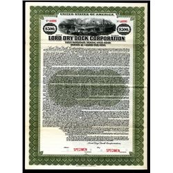 Lord Dry Dock Corp. 1920 Specimen Bond