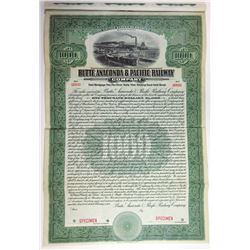 Butte, Anaconda & Pacific Railway Co. 1914 Specimen Bond.