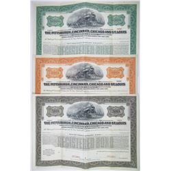 Cleveland, Cincinnati, Chicago & St. Louis Railroad Co., 1920 Specimen Bond Trio.