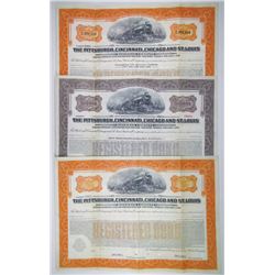 Pittsburgh, Cincinnati, Chicago & St. Louis Railroad Co., 1927 Specimen Bond Trio.