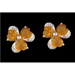 14KW Gold 3.00ct. Citrine / Diamond Flower Earr