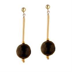 14KY Gold Black Pearl Dangling Earrings