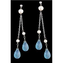14KW Gold 6.40ct. Genuine Blue Topaz/Pearl Earr