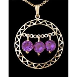 14KY Solid Gold Triple Amethyst Drop Pendant