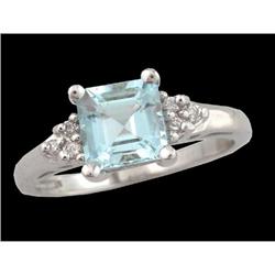 10KW Gold Dainty 1.00ct. Auamarine Diamond Rin