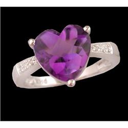 14KW Gold 3.75ct. Amethyst Heart / Diamond Rin