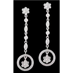 14KW Gold Diamond Flower Dangling Earrings