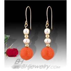 14KY Gold (not plated) Red Coral/Natural Pearl 
