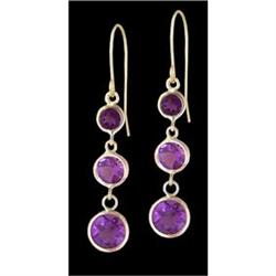 14KY Gold Triple Drop Genuine Amethyst Earring