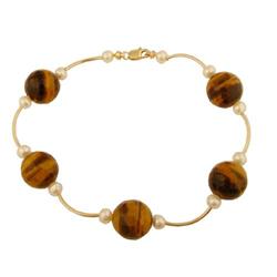 14KY Gold (not plated) Tiger Eye /Pearl Bracel