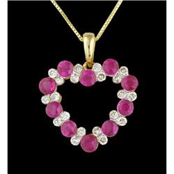14KY Gold 1.90ct Ruby and Diamond Heart Pendan