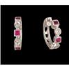 Image 1 : 14KW Gold Ruby and Diamond Hoop Earrings