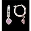 Image 1 : 14K White (not plated) Pink CZ Heart Hoop Earr