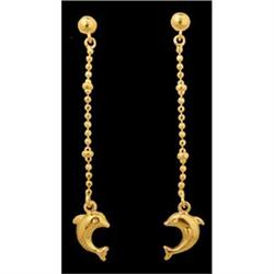 14KY Gold (not plated) Dangling Dolphin Earring