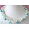 Image 1 : Three Strand Freshwater Pearl/ Turquoise Neckla