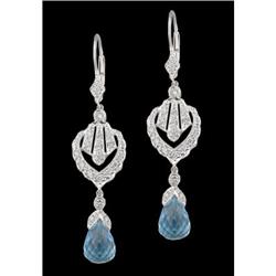14KW Gold 3.28ct Blue Topaz And Diamond Earrin