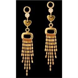 14KY Solid Gold Cz Heart Dangling Earrings
