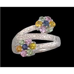 14KW Gold 1.12ct Multi Sapphire/Diamond Flower