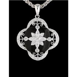 14KW Gold Deco-Style Black Onyx/Diamond Pendan