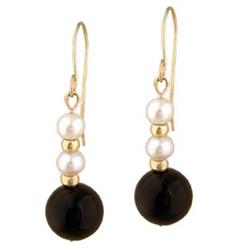 14KY Gold (not plated) Onyx / Pearl Dangling E