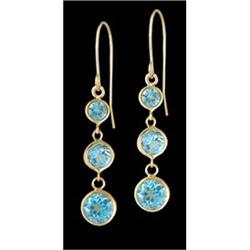 14KY Gold Triple Drop Genuine Blue Topaz Earri