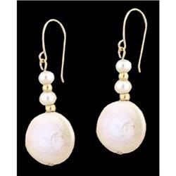 14KY Gold Natural Freshwater Coin Pearl Earring