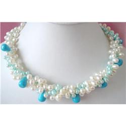 Three Strand Freshwater Pearl/ Turquoise Neckla