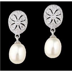 14KW Gold Diamond Pearl Drop Earrings