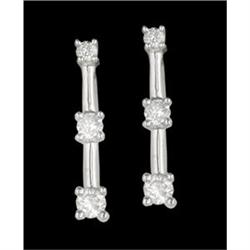 Dramatic 14K White Gold .25ct 3 Stone Drop Ear