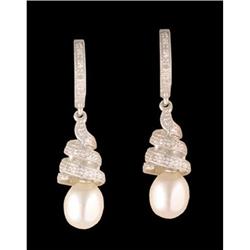14KW Gold Freshwater Pearl/Diamond Hoop Earrin