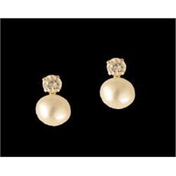 14KY Gold ELEGANT CZ PEARL DROP EARRING
