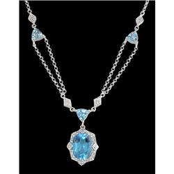 Fashionable 14KW 6.18ct Blue Topaz/Diamond Nec
