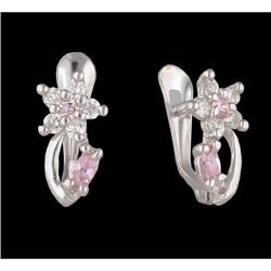 14K White Pink Sapphire and CZ Flower Earrings