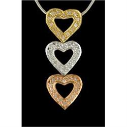 14K Pink White Yellow Gold Diamond Triple Hear
