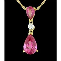 10KY Gold  1.75ct. Pink Topaz Diamond Necklace