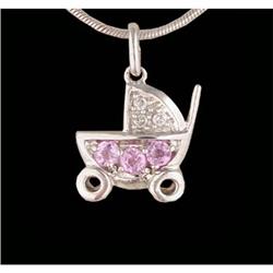 14KW Gold Pink Sapphire /Diamond Carriage Pend